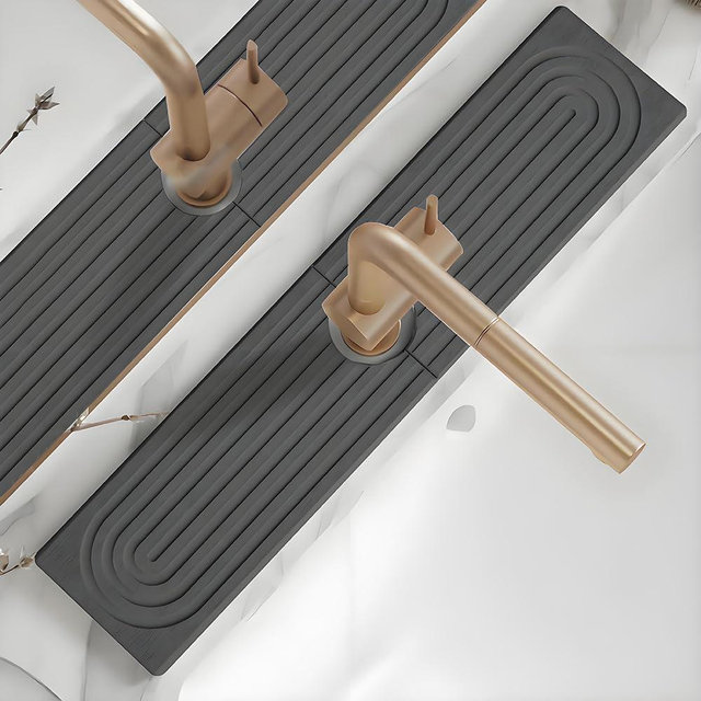sumelixDiatomaceous Earth Faucet Mat for Kitchen Sink, Super Absorbent Stone Splash Guard | Fast Drying Water Absorbent Tray | Fits Behind Faucet (23.6'' x 4'')​ (Deep Grey, 23.6" x 4")