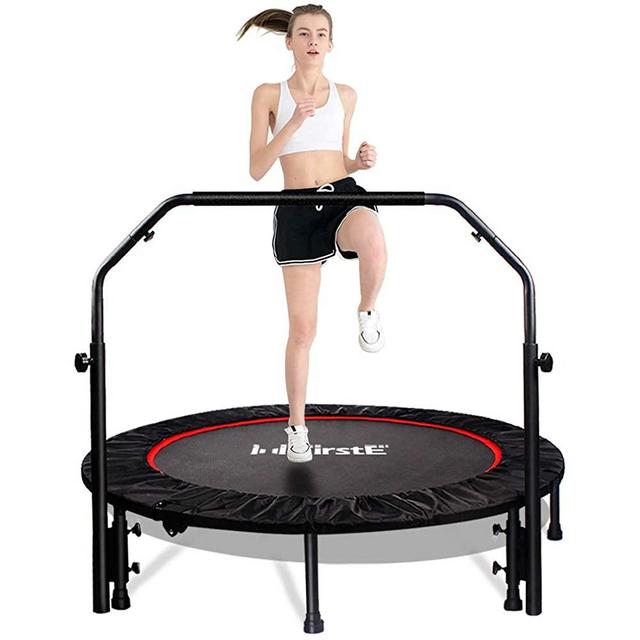 FirstE 48" Foldable Fitness Trampolines, Rebound Recreational Exercise Trampoline with 4 Level Adjustable Heights Foam Handrail, Jump Trampoline for Kids and Adults Indoor&Outdoor, Max Load 440lbs