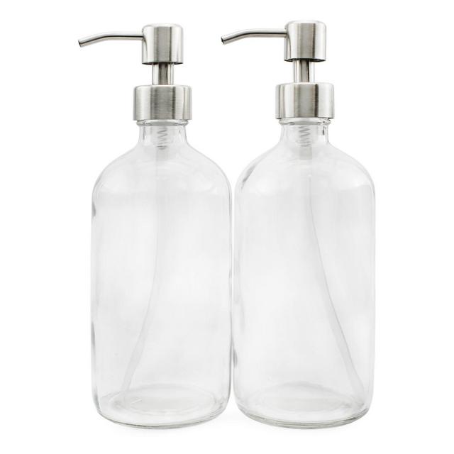 16oz Boston Round Bottles with Stainless Steel Pumps Clear 2pk