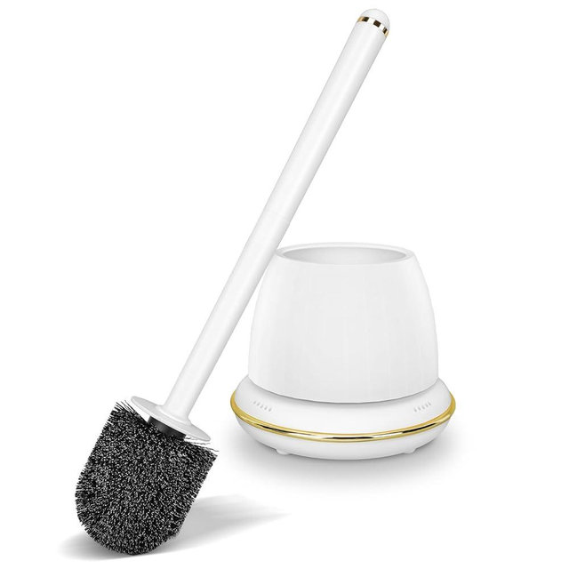 Toilet Brush and Holder Set, Toilet Bowl Brush with Long Handle, Easy to Assemble of Compact Toilet Scrubber, Gold Toilet Brush Set with No Leaks Have Vent, A Stylish Bathroom Accessories. U