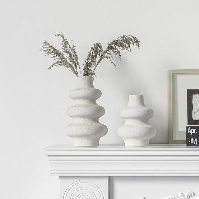 XSMXLNKWL Ceramic Vases for Flowers Set 2 Circle Vase Textured Vase Ceramic Bud Vase Boho Home Decor for Centerpieces Wedding Dinner Table Party Living Room Office Bedroom Housewarming Gifts