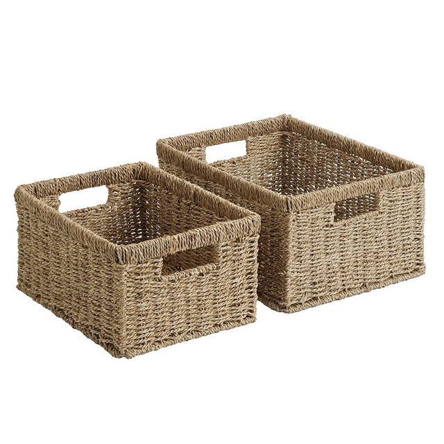 StorageWorks Wicker Storage Baskets, Handwoven Seagrass Basket for Organizing, Decorative Organizers with Built-in Handles, Set of 2