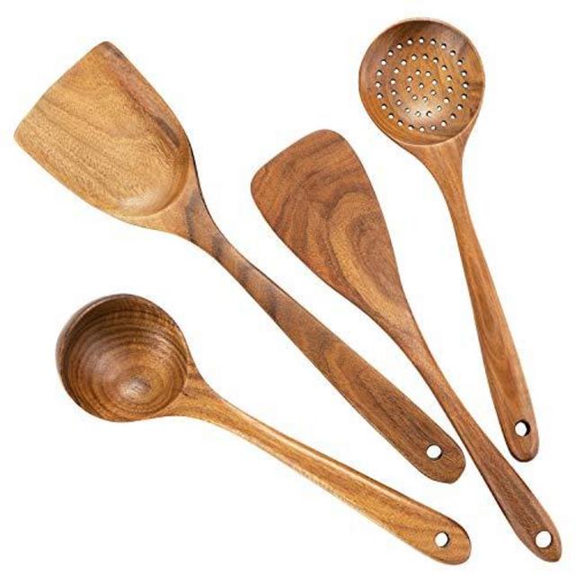 Wooden Cooking Utensils,Wooden Spoons for Cooking,Wooden Spoons for Nonstick Cookware,Organic Teak Wood Kitchen Utensil with Spatula