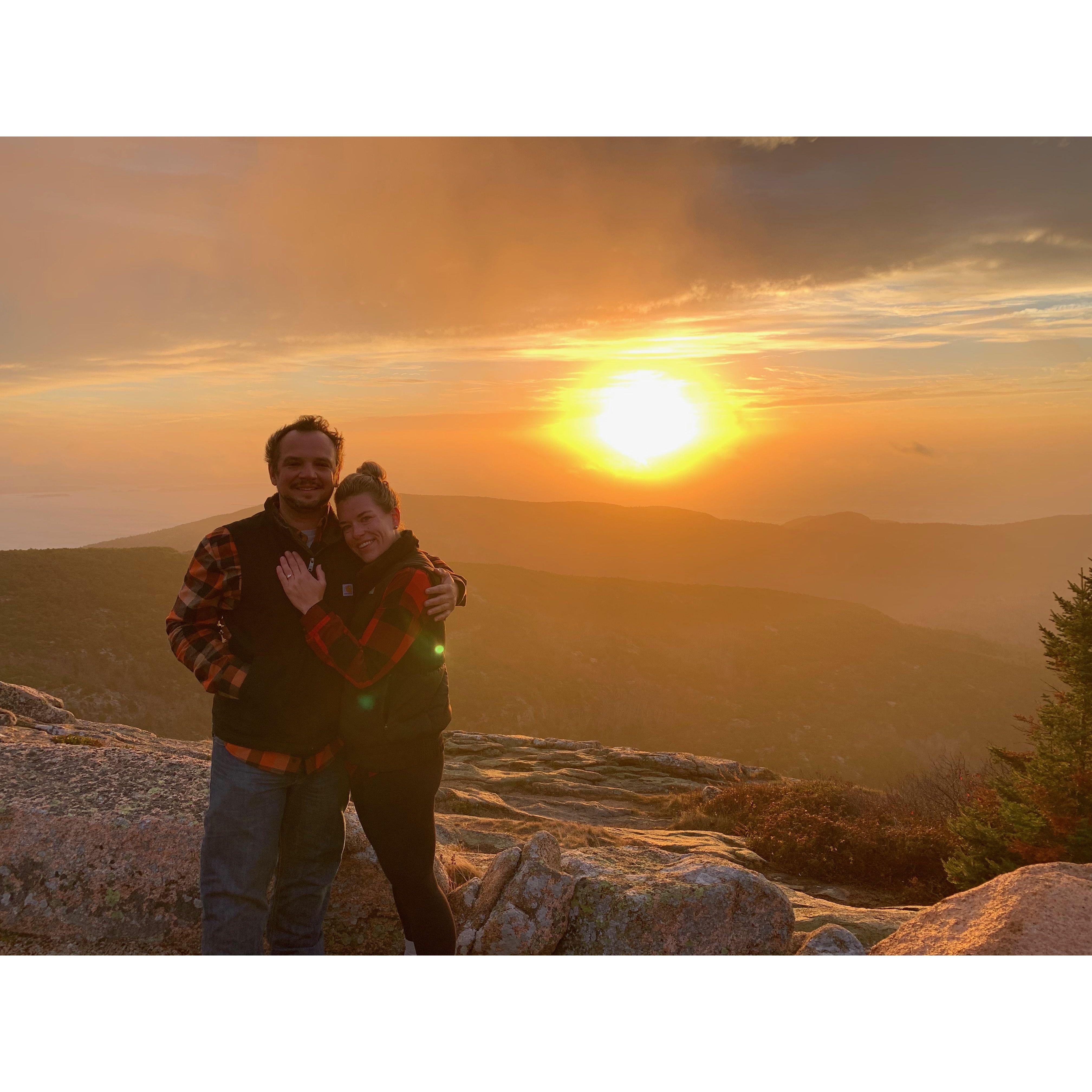 Cadillac Mountain. Engaged at sunrise.