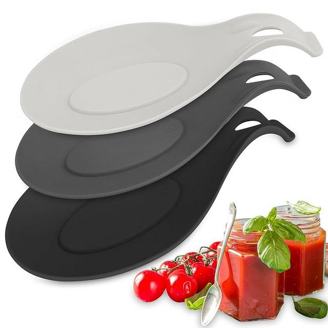 Silicone Spoon Rest for Stove Top Set of 3 - HEAT RESISTANT EASY CLEAN Kitchen Spoon Rest for Kitchen Counter - Silicone Spoon Holder for Stove Top - NONSTICK Spoon Rest Silicone CAN HOLD 2 LARGE PCS
