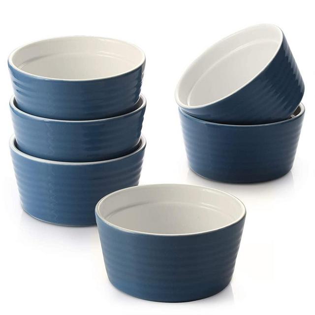 DOWAN Ramekins 8 oz Oven Safe, Porcelain Ramekins Souffle Dish, Creme Brulee Ramekins, Ramekins for Baking, Stackable Ramekin for Pudding, Spinach Souflees, Set of 6, Airy Blue