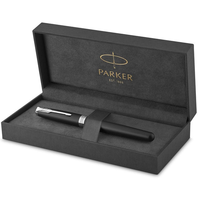 PARKER Sonnet Rollerball Pen, Matte Black Lacquer with Palladium Trim, Fine Point Black Ink (1931523), Matte Black and Chrome
