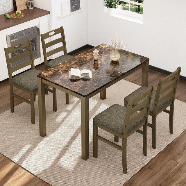 Captiva Designs 5 Pieces Dining Set with Solid Premium Rubberwood Rectangular Table & 4 Comfortable Cushioned Chairs, Olive