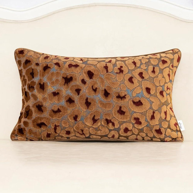 Alerfa Brown Floral Throw Pillow Cover 12 x 20 Inch Cut Velvet Rectange Luxury Decorative Lumbar Pillow Cover for Couch Living Room Bedroom