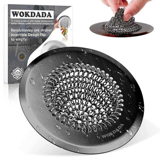 Sink Drain Strainer, Reversible Mesh Sink Strainer with 304 Stainless Steel, Wokdada Revolutionary Anti-Rust Kitchen Sink Drain Strainer for Garbage Disposal Food Catcher (Black)