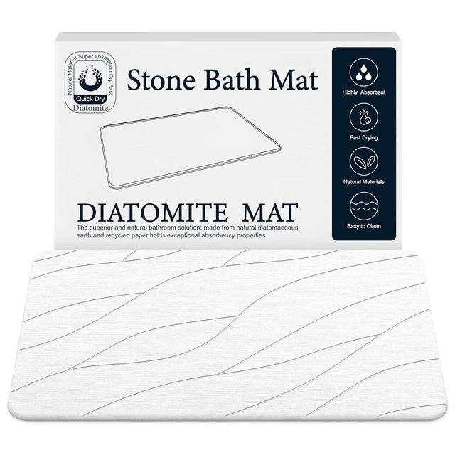 Closefriend Diatomite Stone Bath Mat - Fast Drying Bathroom Mat Stone, Diatomaceous Earth Bath Mat Non-Slip, Absorbent Stone Mat Quick Dry (23.6"*15.4")