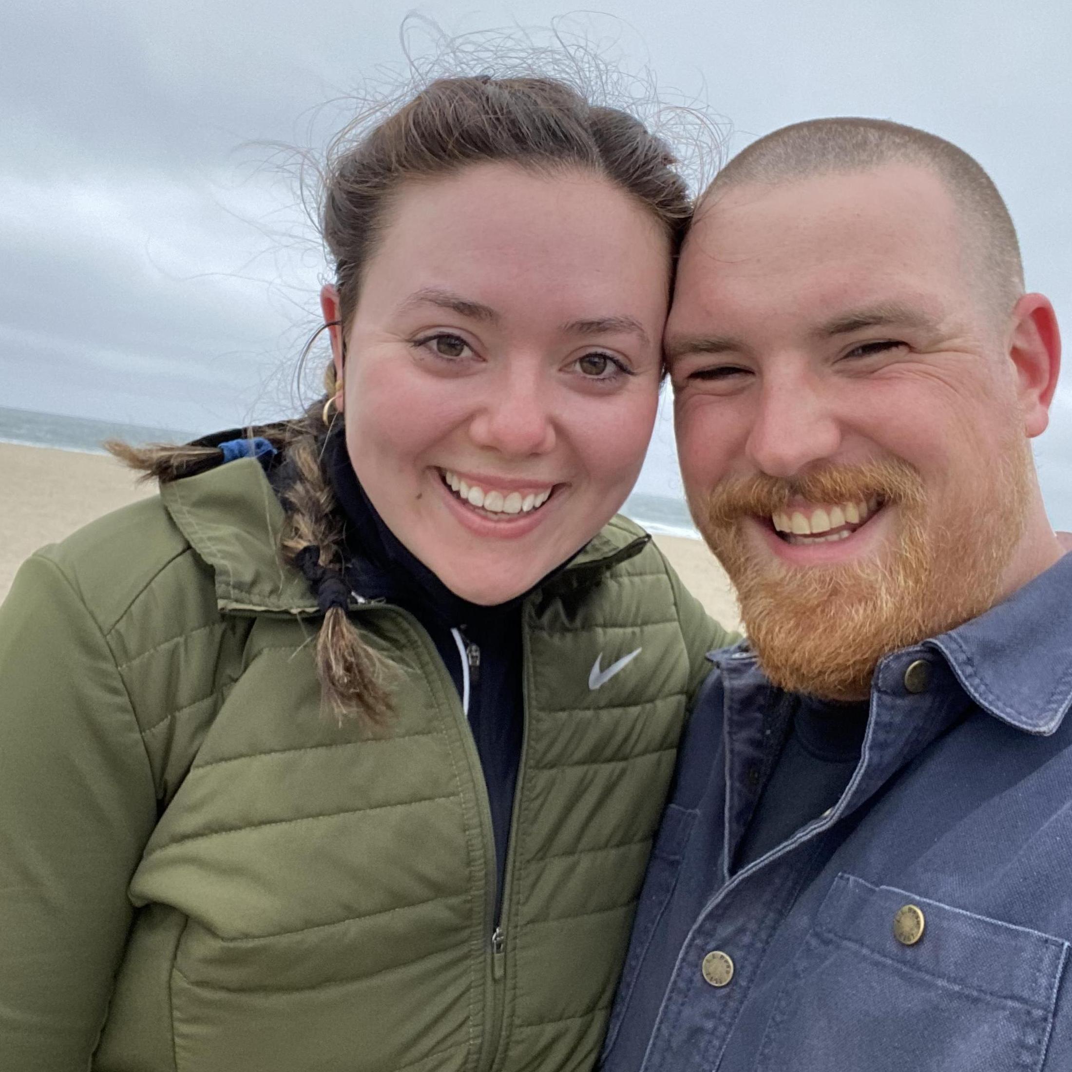 Cheering Katie on at a very windy 5K race in April on Hampton Beach