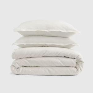 King/Cal King European Linen Double Embroidered Edge Duvet Cover Set in White With White Embroidery