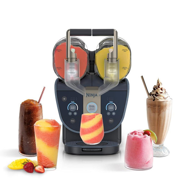 Ninja SLUSHi Twist Smart Frozen Drink Maker with Dual SlushAssist | Dual Barrel for 2 Flavors at Once | 144 oz |14 Temperature Controls, Frozen Cocktails, Margaritas, Slushies & More | Blue | FS701BL