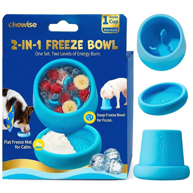 Chewise 2-in-1 Dog Freeze Bowl – Freezable Deep Bowl & Licking Mat Set, Durable Food-Grade TPU Frozen Dog Treat Toy, Dishwasher Safe Frozen Licking Mat for Dogs