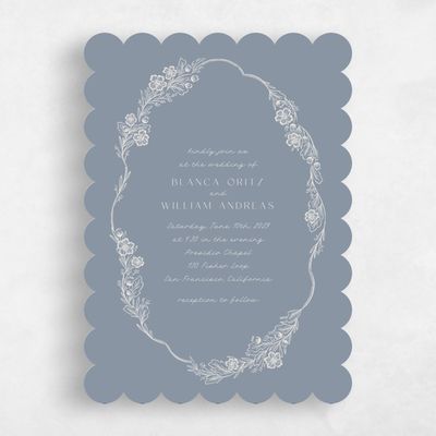 Blue Scalloped Wedding Invitation - Ariadne Portrait