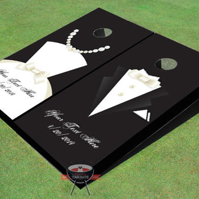 Custom Corn Hole Tux and Dress Wedding Theme Cornhole Boards