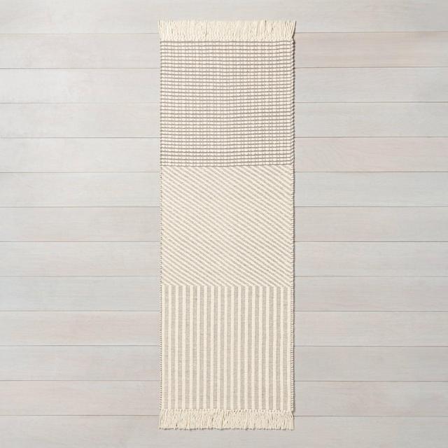 2'4" x 7' Tri-Patterned Runner Jet Gray / Sour Cream - Hearth & Hand™ with Magnolia