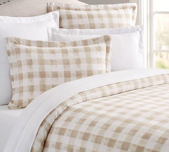 Rhett Check Print Duvet Cover, Full/Queen, Neutral