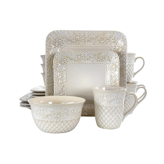 Elama Lotus Square Dinnerware Set of 16 Pieces