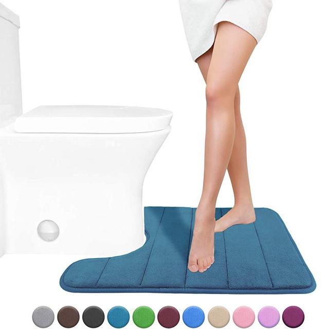 Yimobra Memory Foam Toilet Bath Mat U-Shaped, Soft and Comfortable, Water Absorption, Non-Slip, Thick, Machine Wash and Easier to Dry for Bathroom Commode Contour Rug, 24 X 20 Inches, Peacock Blue