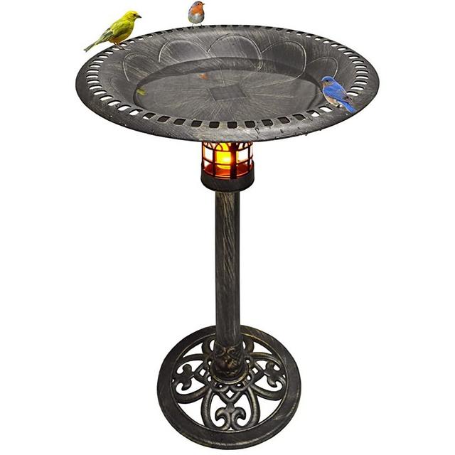 Westcharm 34 Inch Solar Powered LED Lighted Birdbath Bird Bath for Outdoors Yard Outside Outdoor Garden Decoration Pedestal Base Stand - Antique Brushed Bronze Solar Bird Bath