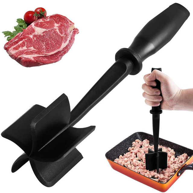 Meat Chopper for Ground Beef, Hamburger Smasher Tool, 5 Curved Blades Ground Meat Smasher, Nylon Meat Masher for Ground Beef, Turkey, Non Stick Hamburger Chopper, Ground Beef Chopper Tool,Mix and Chop