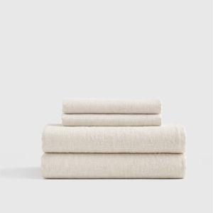 Queen Natural/White Mini Pinstripe Linen Sheets | Quince