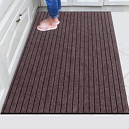 RPLW Durable Door Mat, Non Slip Entry Rug Absorbent Waterproof Entrance Mat Dirt Trapper for Kitchen Bathroom Indoor Outdoor-Brown 90x140cm(35x55inch)