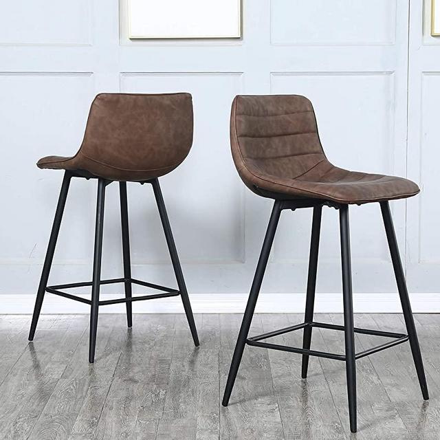 Bar Stools Set of 2 Counter Height Stools 25” Faux Leather Counter Bar Stools Chairs with Back and Footrest, Modern Stools for Kitchen (Retro Brown, 2 Barstools)