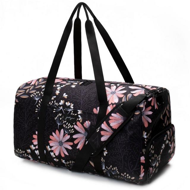 Jadyn Weekender Women's Large Duffel Bag with Shoe Compartment - Black Floral
