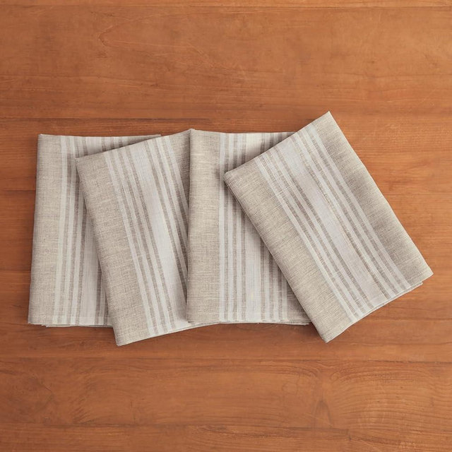 Solino Home Farmhouse Linen Cloth Napkins 20 x 20 Inch - 100% Pure Linen Stripe White and Natural Dinner Napkins Set of 4 for Spring, Mothers Day, Easter Decorations - Handcrafted and Machine Washable