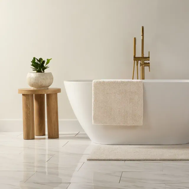 Reversible Solid Cotton Bath Mat,Thick Absorbent Luxury Bath Rug, Washable Spa-Inspired Large Hotel Bath Mat - Becky Cameron , Natural, 34" x 21"