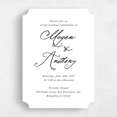 White Ticket Wedding Invitation - Cristal Portrait