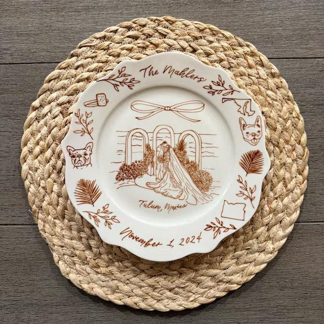 Hand Drawn Personalized Wedding Venue Keepsake Ceramic Plate