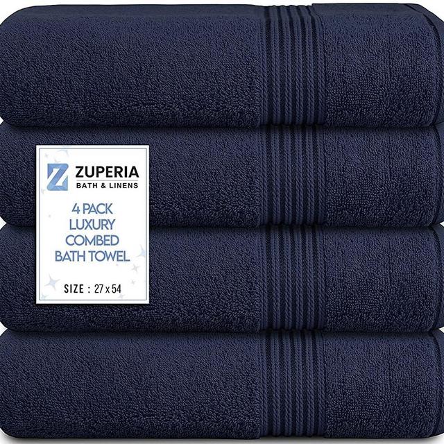 Zuperia Bath Towels 27" x 54" Set of 4 Ultra Soft 100% Combed Cotton Large Bath Towel, Highly Absorbent Daily Usage Bath Towel Oeko-TEX Certified Ideal for Pool, Home, Gym, Spa, Hotel (Navy Blue)
