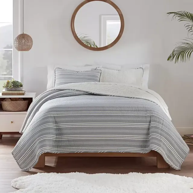 UGG® Devon Sherpa 3-Piece Reversible Full/Queen Quilt Set in Navy Stripe
