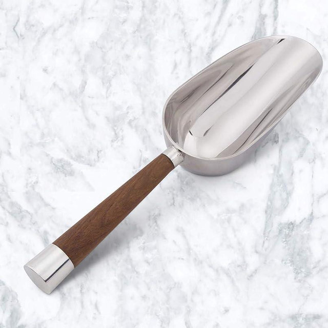 Vagabond House Modern Tribeca Collection Ice Scoop Teak Handles with Pewter Cap 9 inch Long