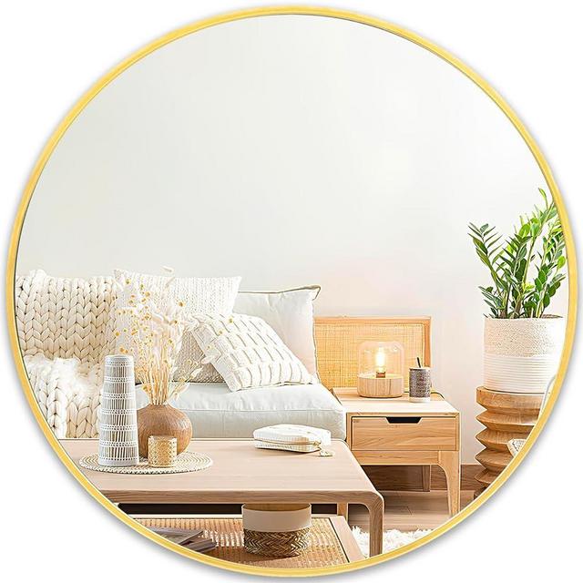 Fabuday Gold Circle Mirror for Bathroom - Small 18 Inch Round Mirror for Wall Decor with Golden Matte Frame, Living Room, Bedroom, Entryway Circular Mirror