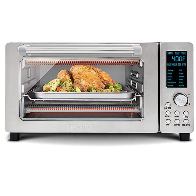 Nuwave Bravo Toaster Oven & Air Fryer, Heavy Duty Racks, 50°-450°F Temp Controls in 5°F increments, Linear Thermal (Linear T) Technology for Perfect Results, Brushed Stainless Steel Look