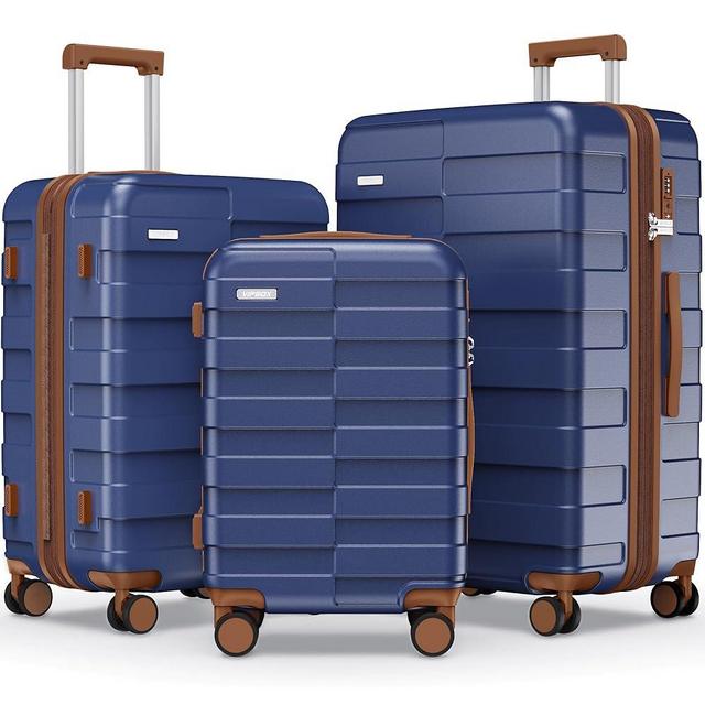 Vipbox Luggage Sets 3 Piece (3-YEARS VIP SERVICE) Hardside Lightweight Expandable Ultra Durable Polycarbonate Carry On Travel Suitcase set with TSA Lock Spinner Wheels, Classic Blue
