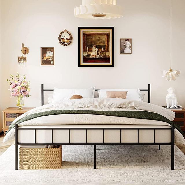 DIIYIV 14 Inch Bed Frame with Headboard and Footboard,Heavy Duty Metal Platform Bed Frame with Storage,No Box Spring Needed Mattress Foundation,Easy to Assembly,Queen