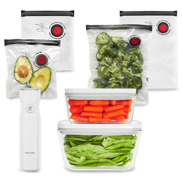 ZWILLING Fresh & Save 7-pc Vacuum Sealer Machine Starter Set, Sous Vide Bags, Meal prep, Airtight Food Storage Containers Glass