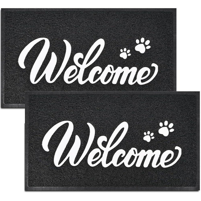 T.HENV Welcome Mat Outdoor, 2 Pack 30x17.5 Waterproof All-Season Front Door Mat Outside Entrance, All-Weather Quick Drying, Low Profile Doormat Indoor, Patio Porch Entryway Mat, Black-White