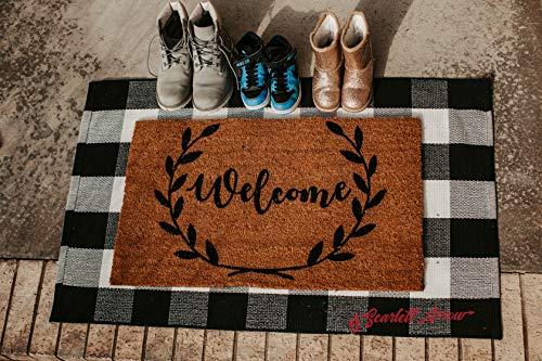Buffalo Plaid Rug Black and White Check Cotton 27.5 x 43 inches Washable Woven Welcome Doormat for Layered Farmhouse, Outdoor Porch, Kitchen, Bathroom or Laundry