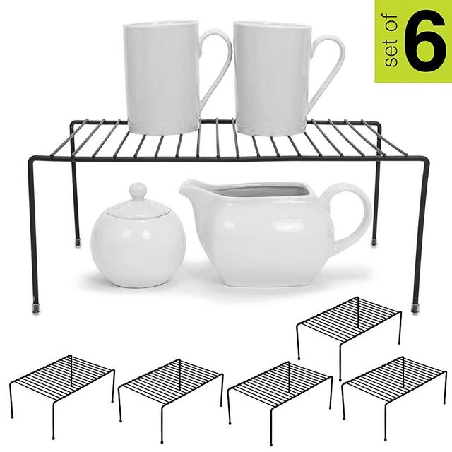 Smart Design Cabinet Storage Shelf Rack - Medium (8.5 x 13.25 Inch) - Non-Slip Feet - Steel Metal Frame - Rust Resistant Coating - Cup, Dish, Counter & Pantry Organization - Kitchen [Black] - Set of 6
