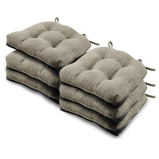 Basic Beyond Chair Cushions for Dining Chairs 6 Pack, Memory Foam Chair Cushion with Ties and Non Slip Backing, 15.5 x 15.5 inches Tufted Chair Pads for Dining Chairs, Khaki