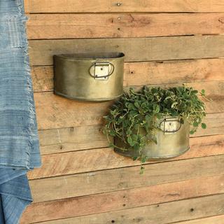 2-Piece Half Reclaimed Metal Planter Set