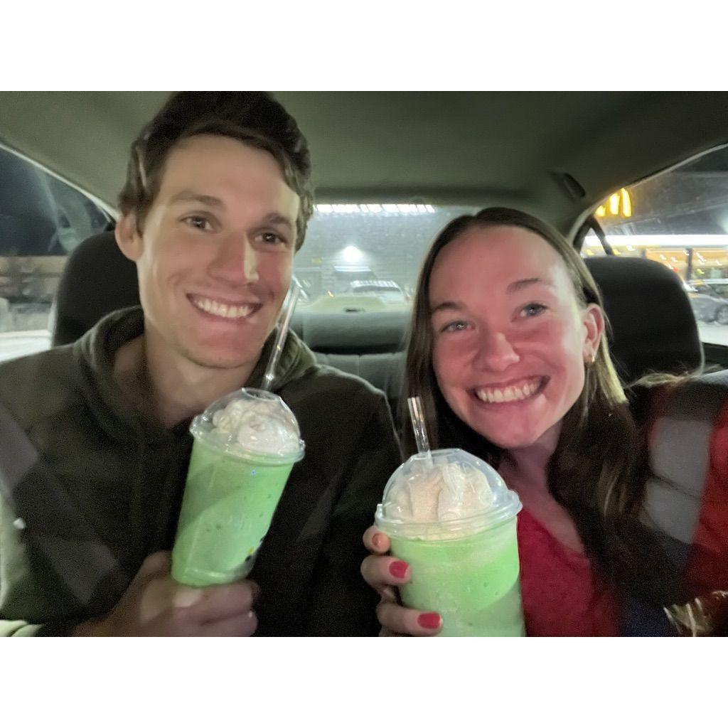 Introducing Ethan to Shamrock Shakes!