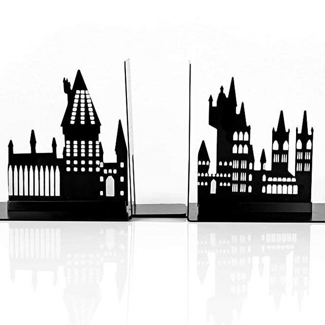 Harry Potter Hogwarts Castle Metal Bookends | Die Cut Metal Bookends With Hogwarts Castle Silhouette Glow In The Dark Design | Ideal For Harry Potter Book Collections & More
